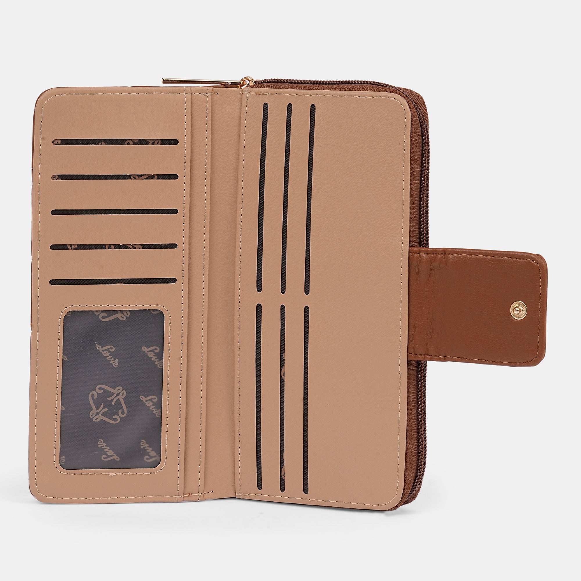 Lavie Luxe Diamond Bifold Tan Large Women's Zip Wallet