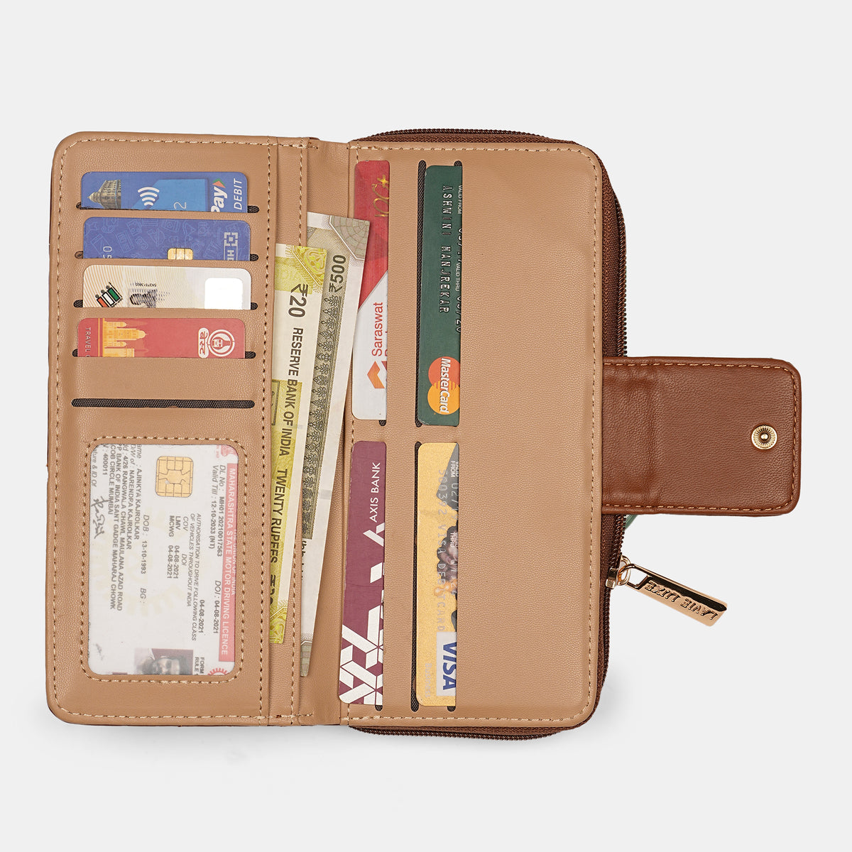 Lavie Luxe Diamond Bifold Tan Large Women's Zip Wallet