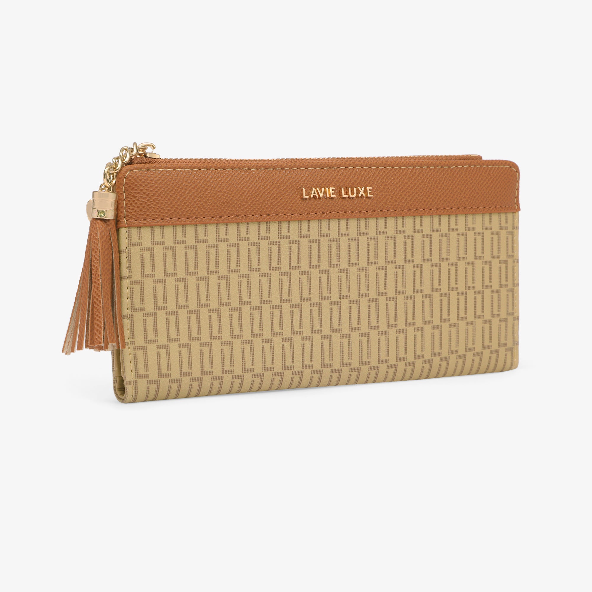 Lavie Luxe Mono Safain Taupe Large Women's Bifold Zip Wallet