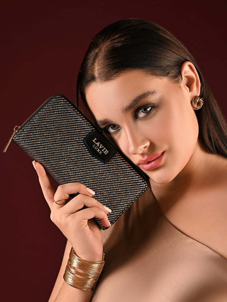 Glam Sacy Large Zip Around Wallet Black