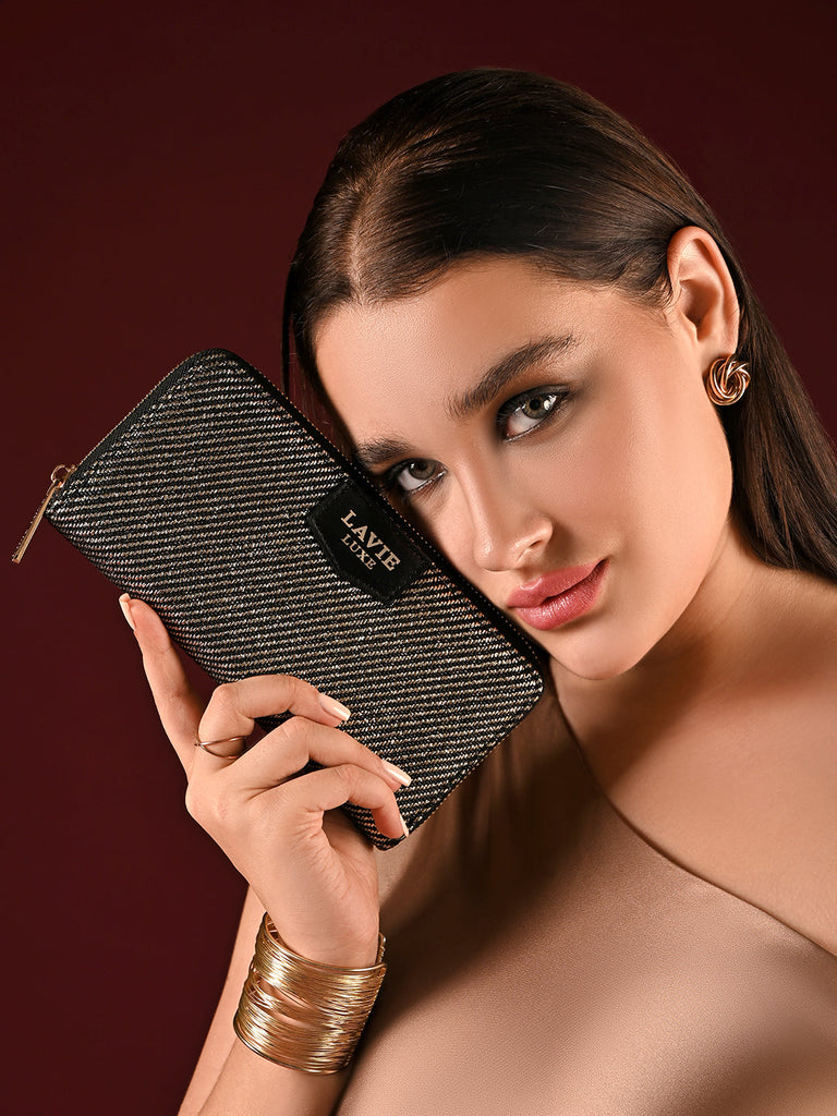 Glam Sacy Large Zip Around Wallet Black