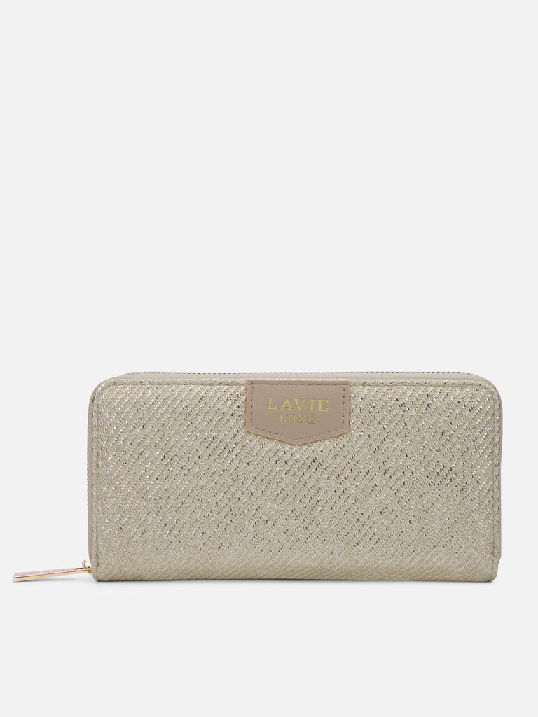 Glam Sacy Large Zip Around Wallet Beige