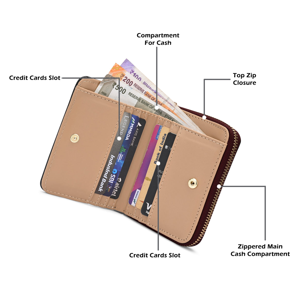 Utah Colourblock Flap Small Zip Around 'S Ladies Wallet Maroon