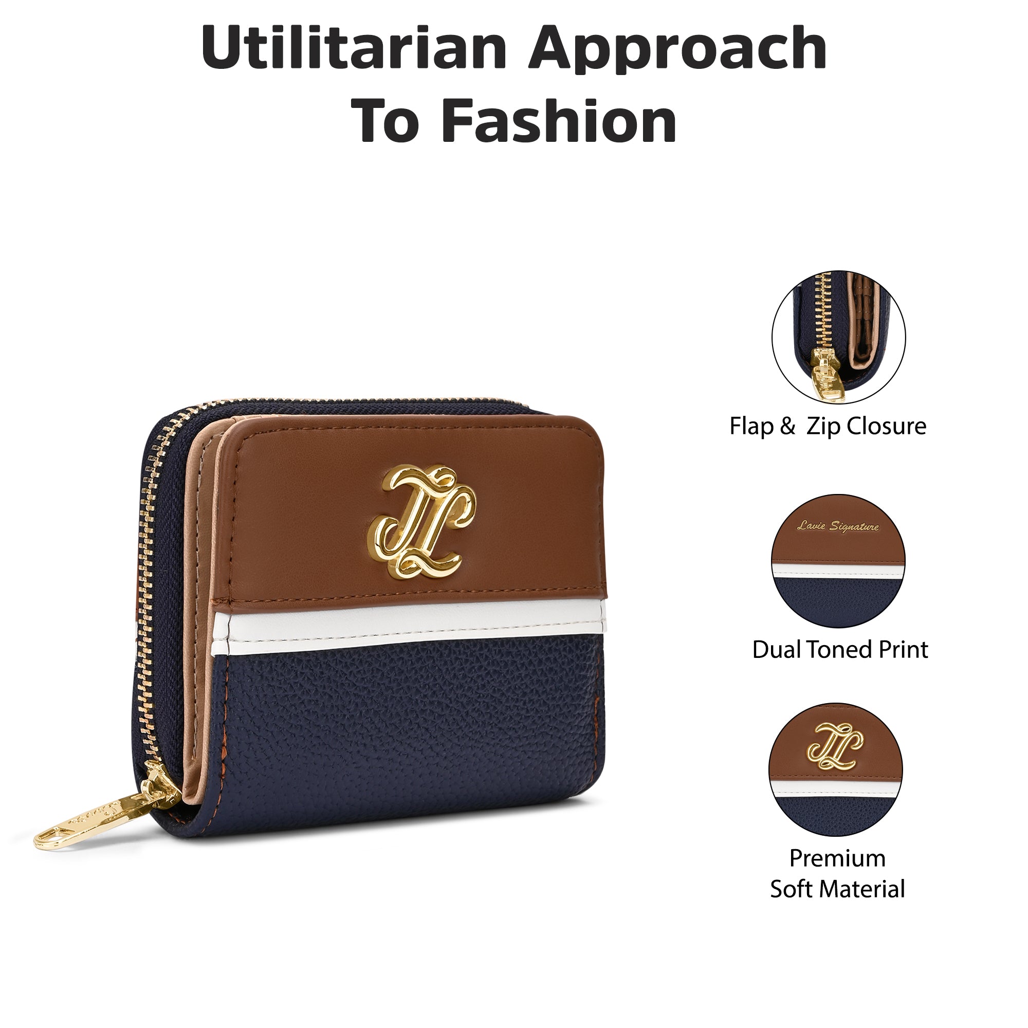 Utah Colourblock Flap Small Zip Around 'S Ladies Wallet Navy