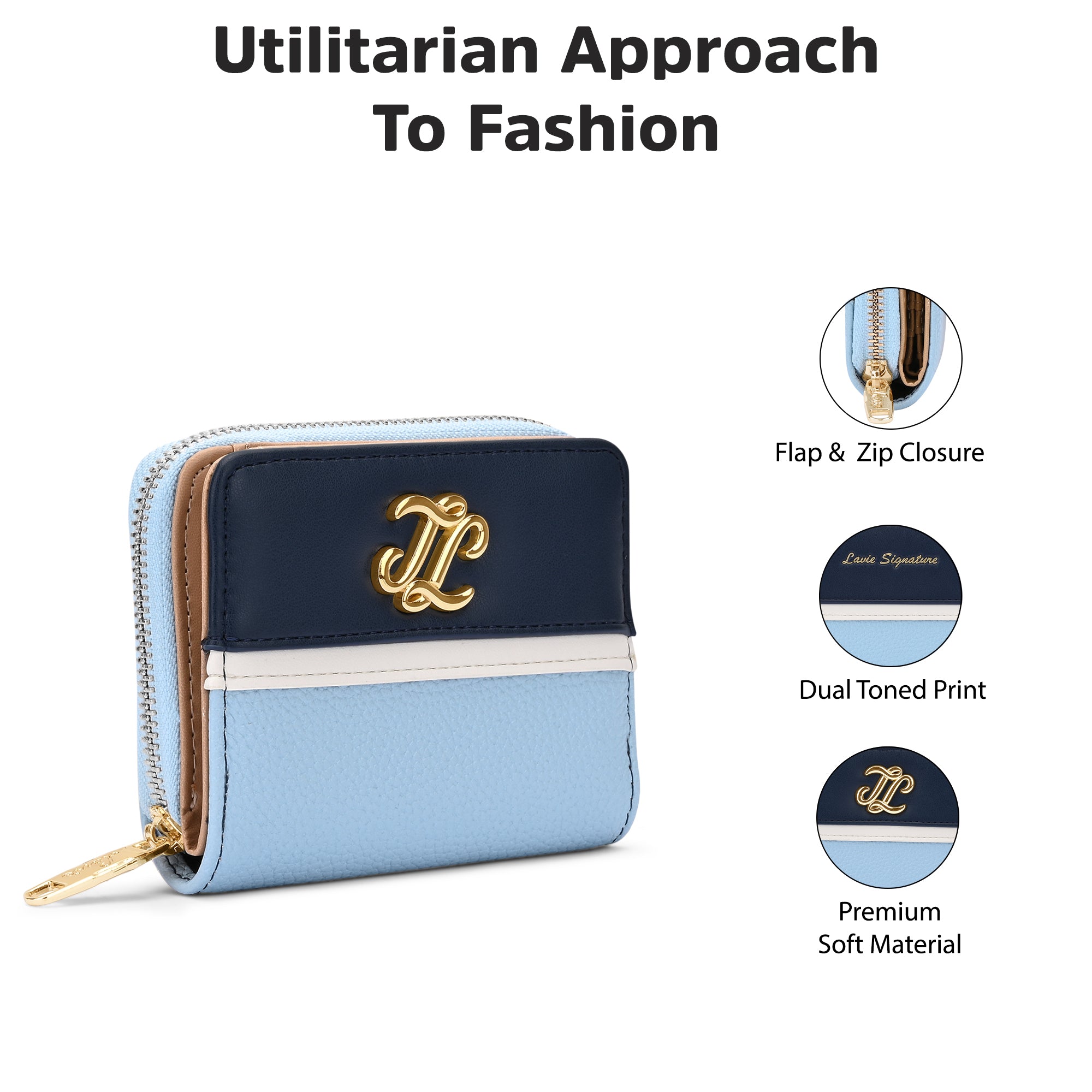 Utah Colourblock Flap Small Zip Around 'S Ladies Wallet Pale Blue