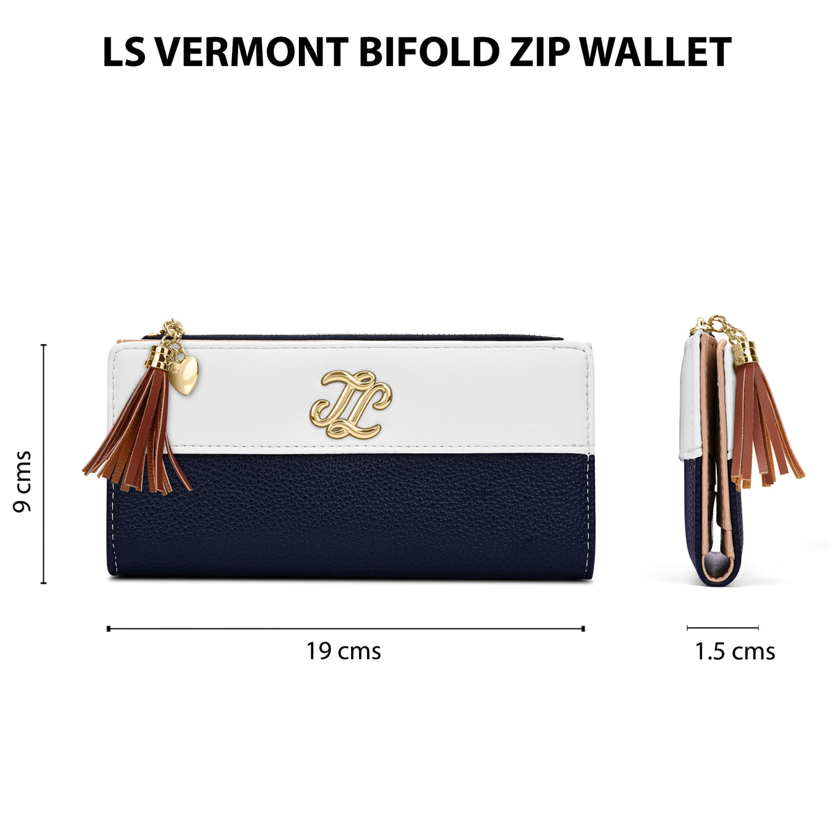 Vermont Colourblock Bifold Zip 'S Ladies Wallet Navy