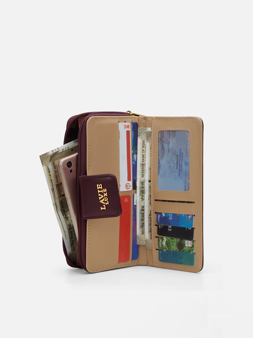 Lucie Emboss Bifold Ziparound Wallet Wine