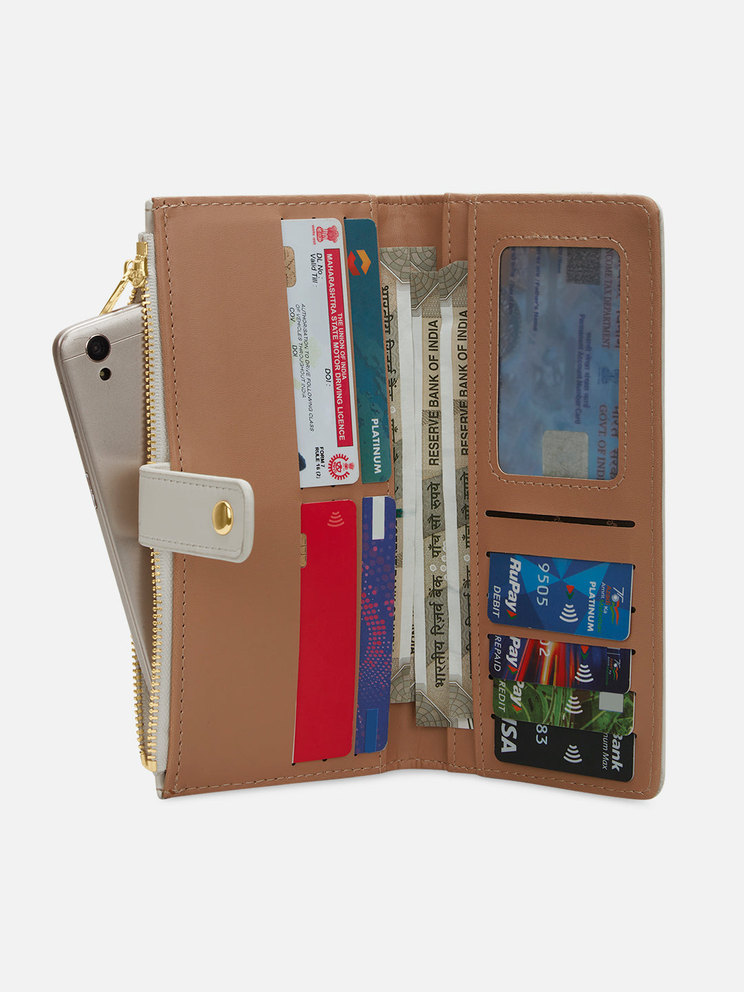 Alice Bifold Zip Large Wallet Off White
