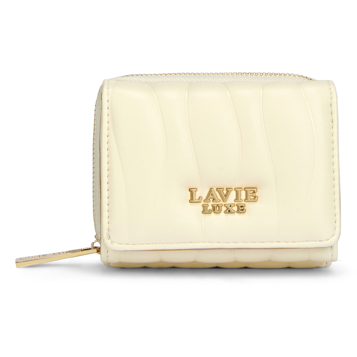 Lucie Emboss Trifold Small Wallet Off White