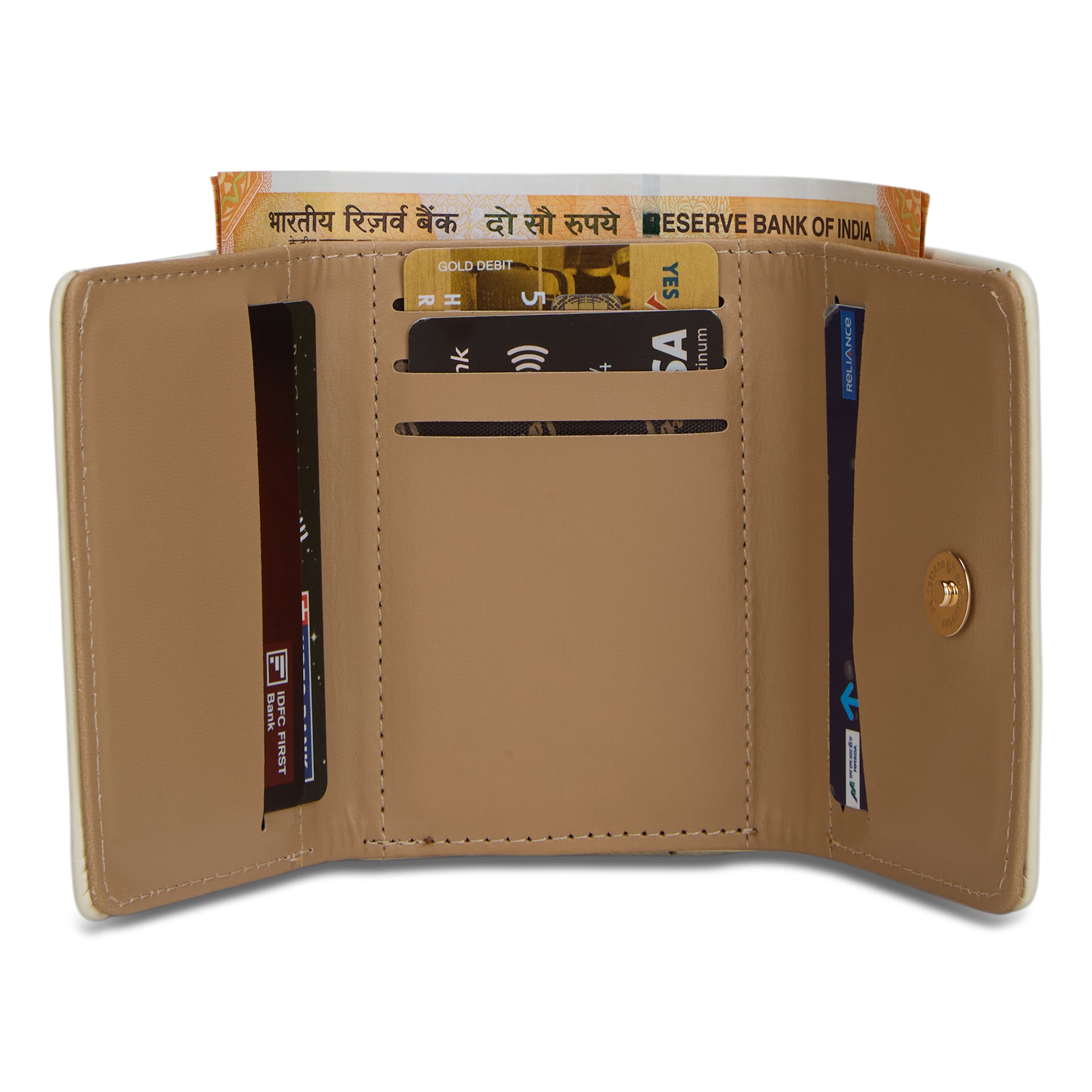 Lucie Emboss Trifold Small Wallet Off White