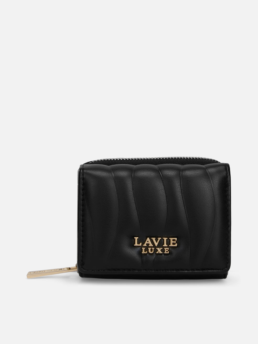 Lucie Emboss Trifold Small Black Wallet
