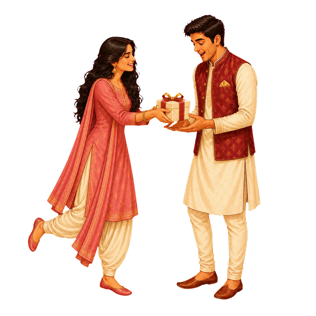 A sister giving her brother a Rakshabandhan gift