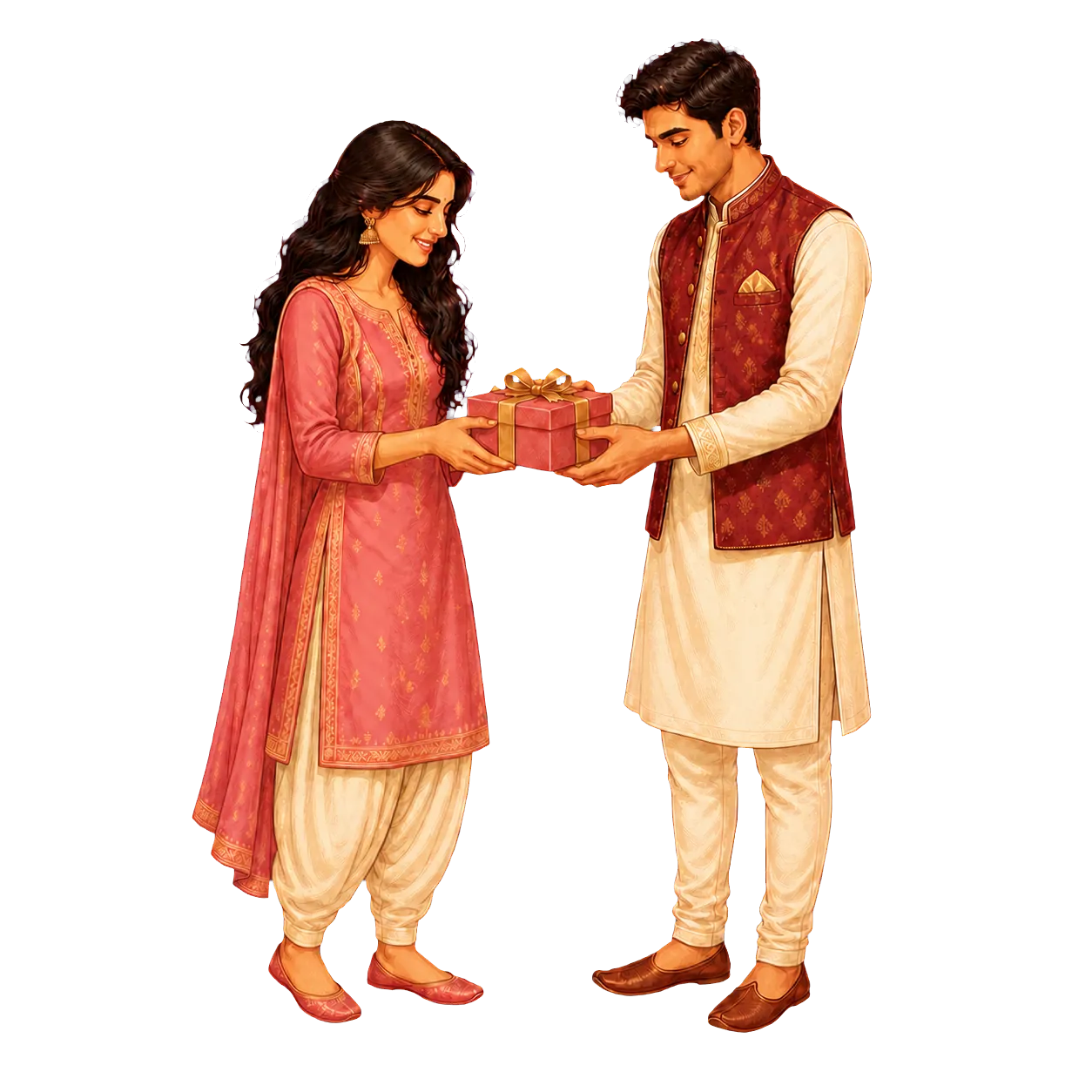 A brother giving his sister a Rakshabandhan gift