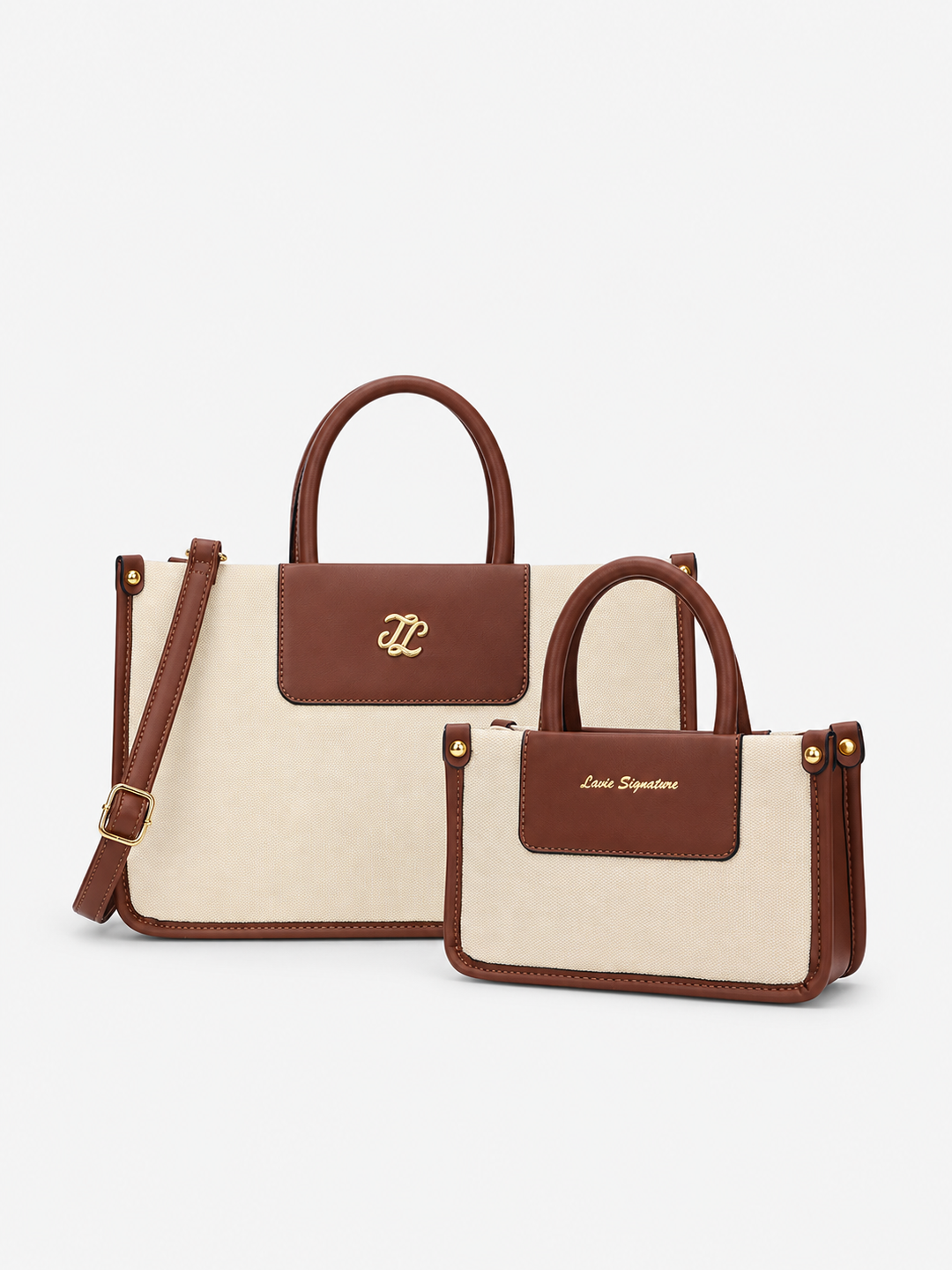 Canva Combo Set Large Off White & Tan Tote Bag