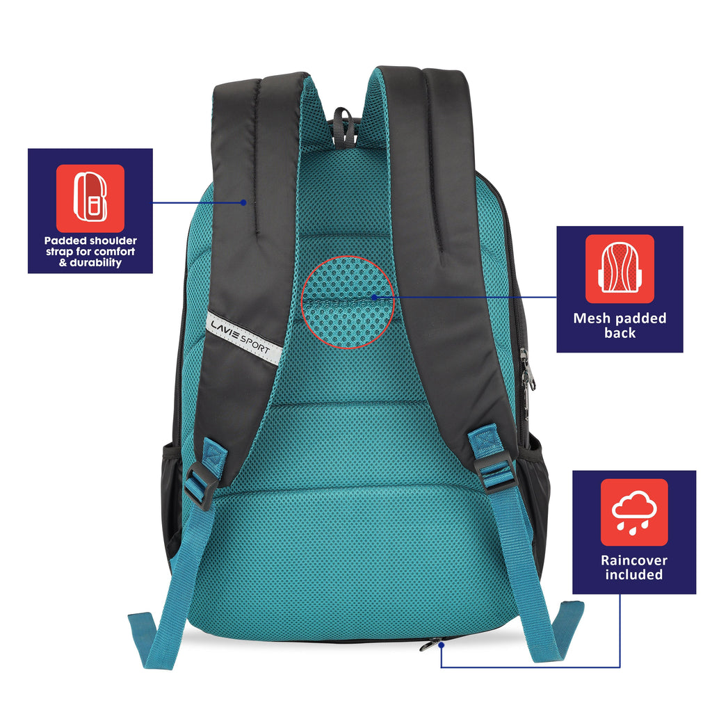 Lavie Sport Rapid 36 Litres Laptop Backpack For Men And Women | College Bags For Boys Black - Lavie World