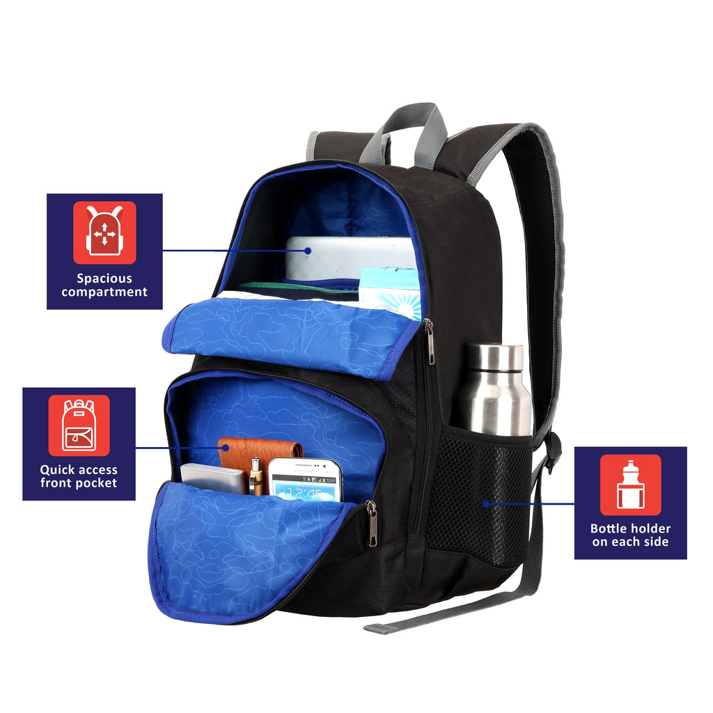 Lavie Sport Camo 25 Litres Laptop Backpack For Mens And Womens | School College Bag For Boys & Girls Black - Lavie World