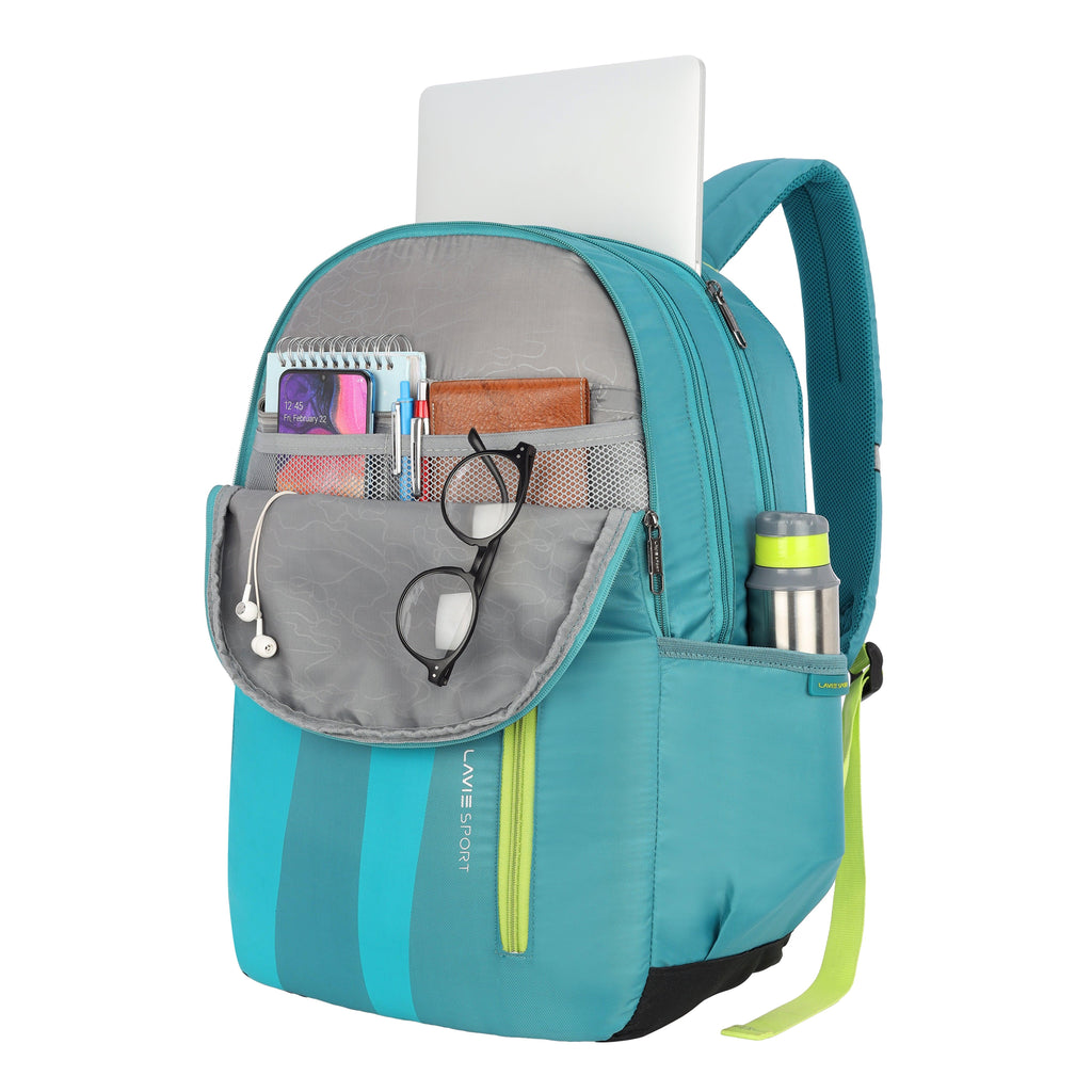 Lavie Sport Bolt 31L Laptop Backpack For Men & Women | College Bag For Boys & Girls Teal - Lavie World