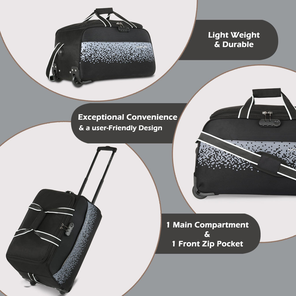 Lavie Sport Large Combo Size 53+63 Cm Litre Pixel Wheel Duffle Bag| Black - Lavie World