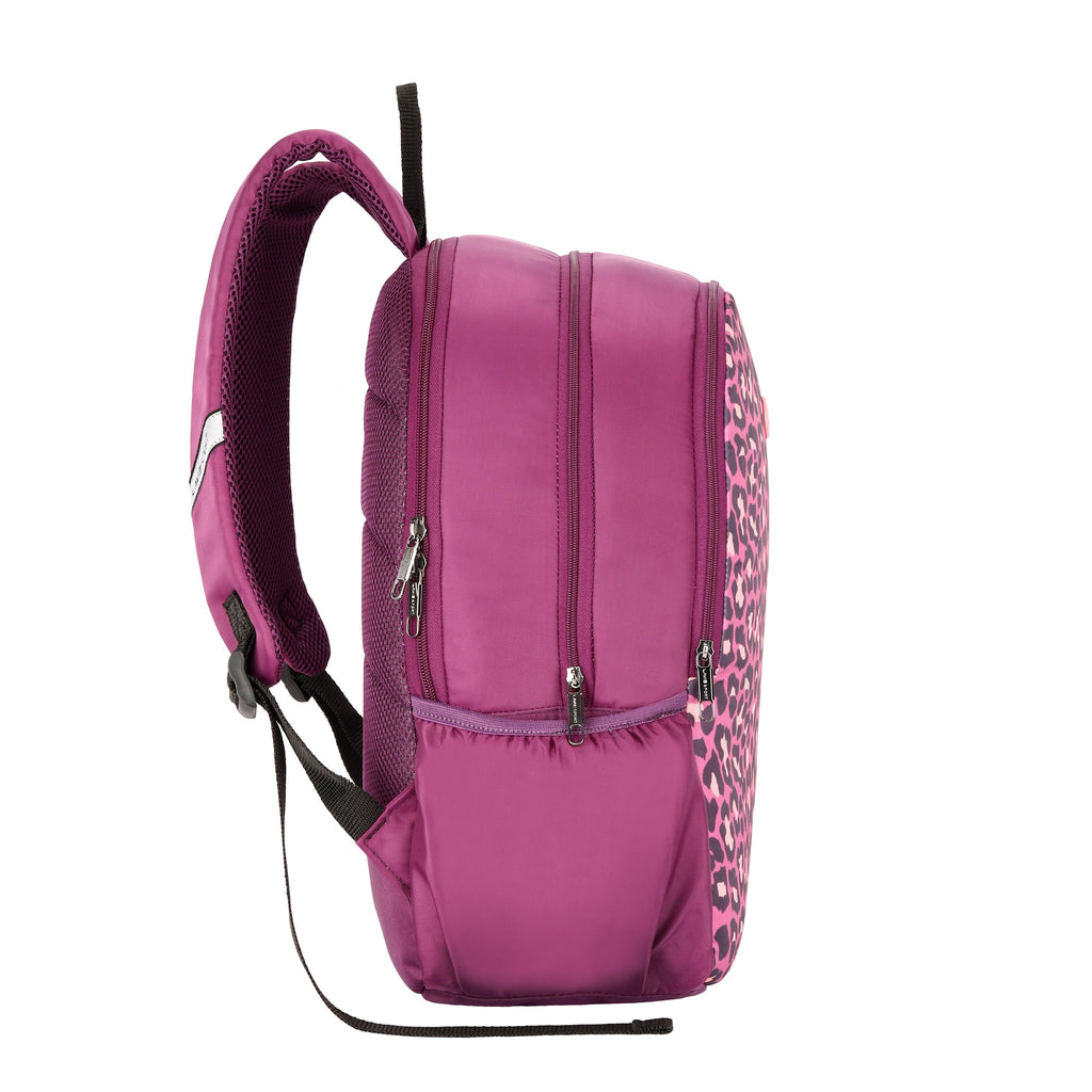 Lavie Sport Leopard - 17.5" 26 Litres Casual Backpack | School College Bag For Boys & Girls Purple - Lavie World