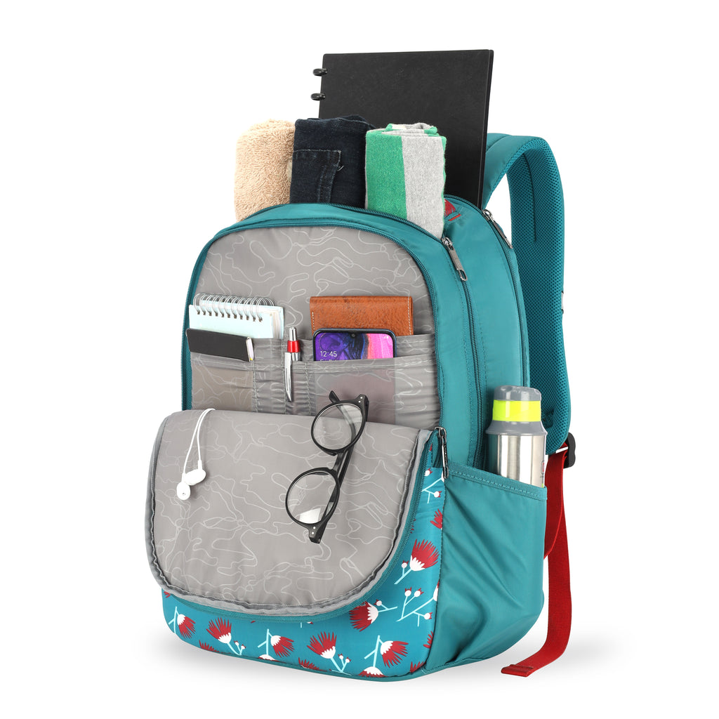 Lavie Sport Tinybloom 26L Floral Printed School Backpack for Girls Teal - Lavie World