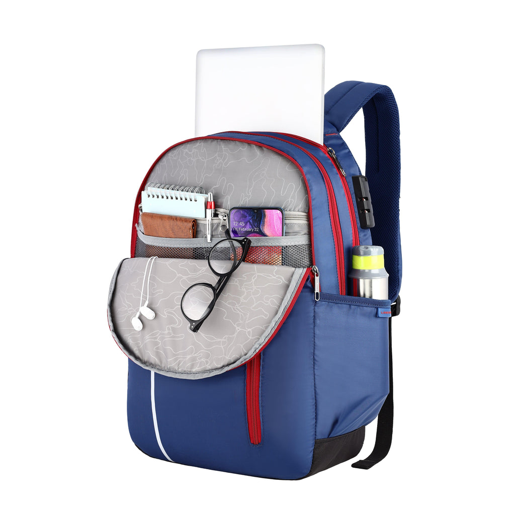 Lavie Sport Streak 36L Anti-theft Laptop Backpack For Men & Women | Laptop Bag For Boys & Girls Navy - Lavie World