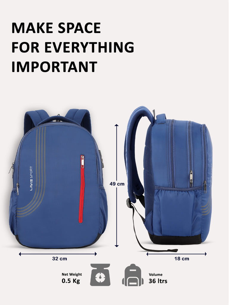 Lavie Sport Golf 36L Anti-theft Laptop Backpack For Men & Women | Laptop Bag For Boys & Girls Navy - Lavie World