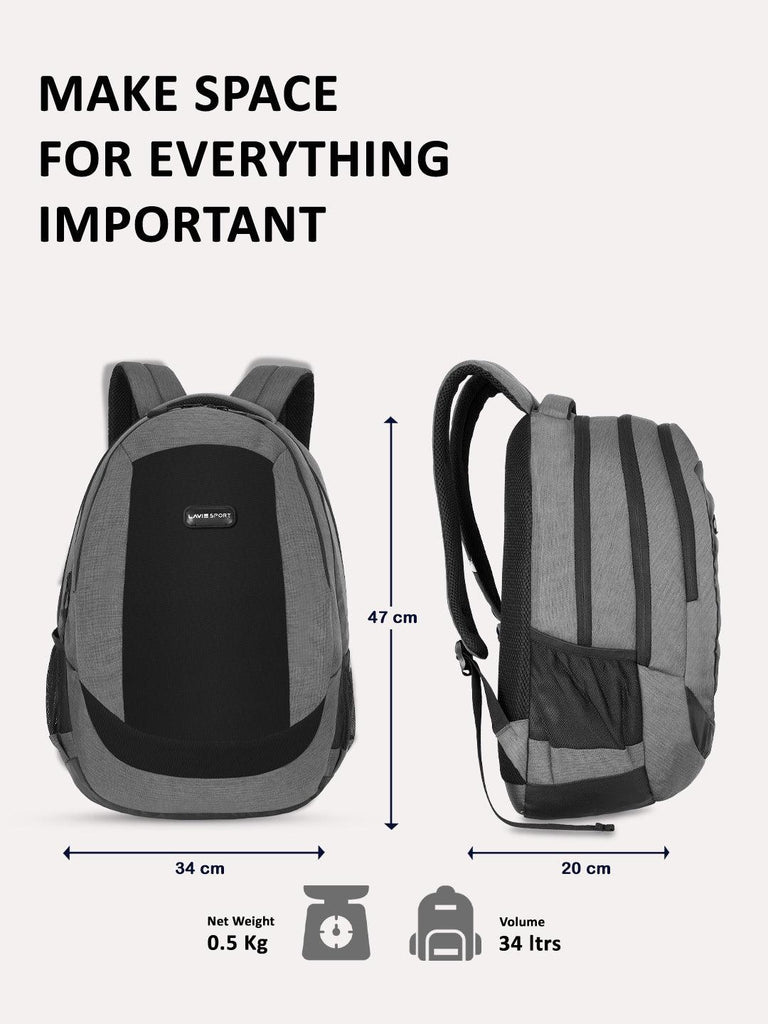 Lavie Sport Pinnacle 34L Laptop Backpack For Men & Women | College Bag For Boys & Girls Grey - Lavie World