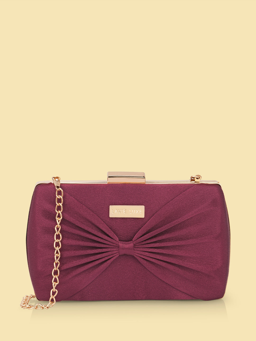Lavie Luxe Maroon Large Women s Satin Bow Clutch Purse Lavie World