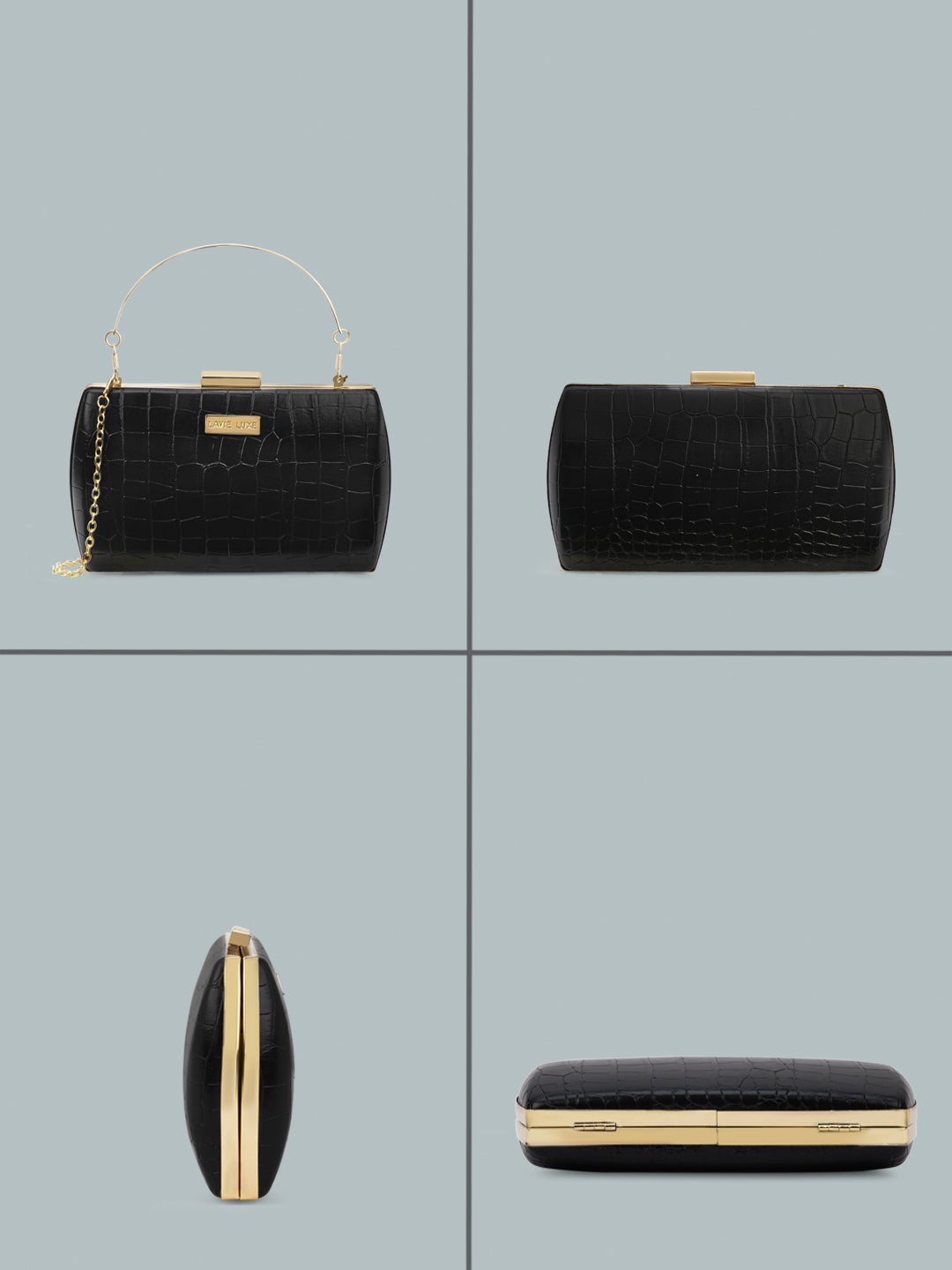 Lavie Luxe Glossy Dino Women's Frame Clutch Purse Large Black