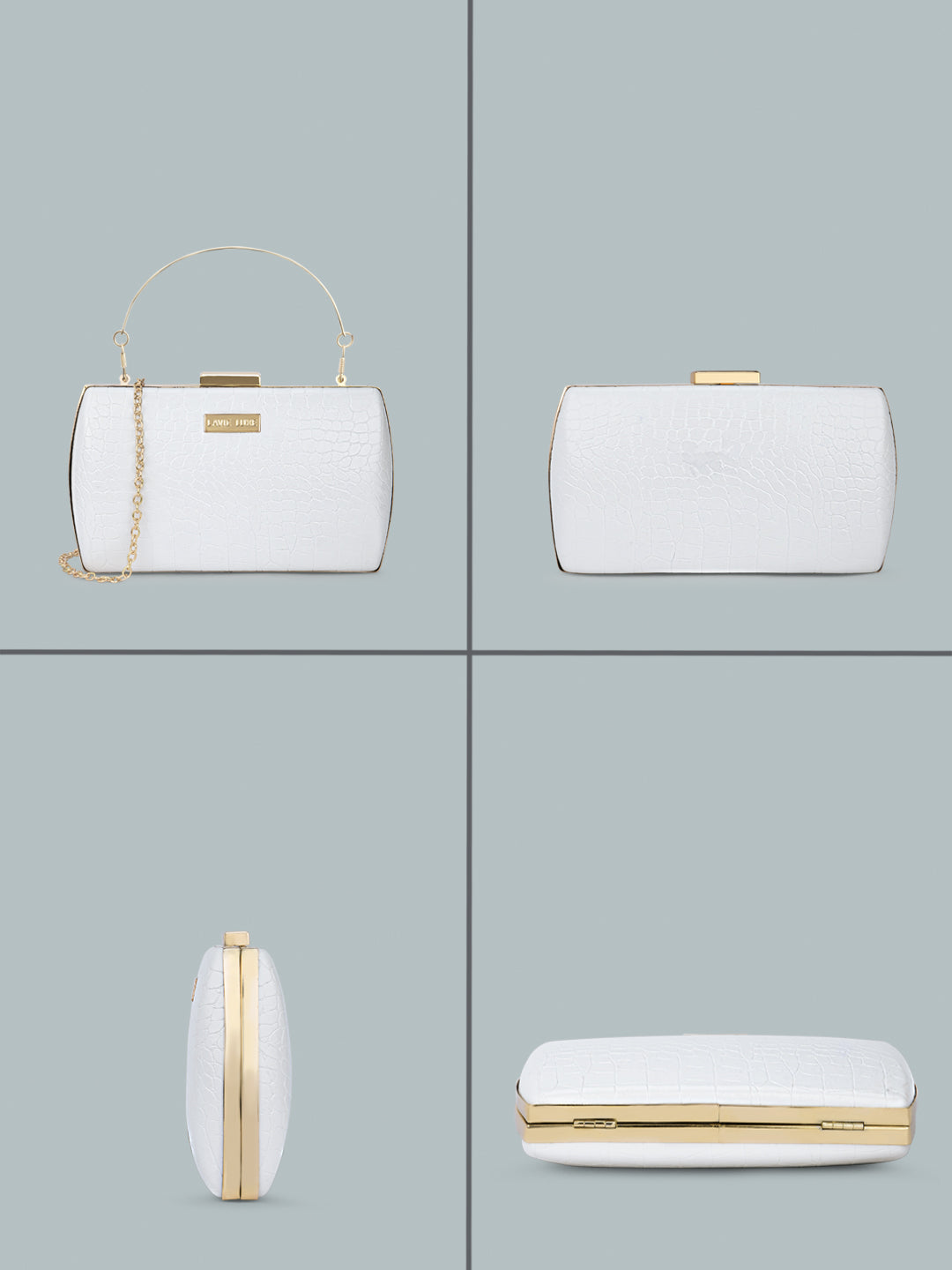 Lavie Luxe Glossy Dino Women's Frame Clutch Purse Large White