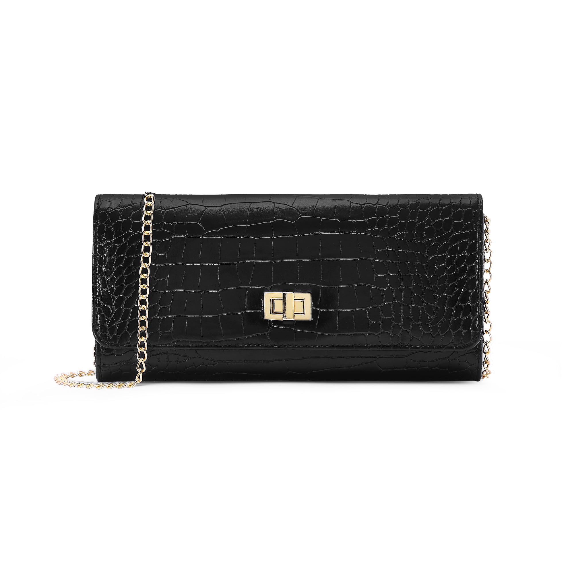 Lavie Luxe Glossy Dino Women's Envelope Clutch Purse Large Black