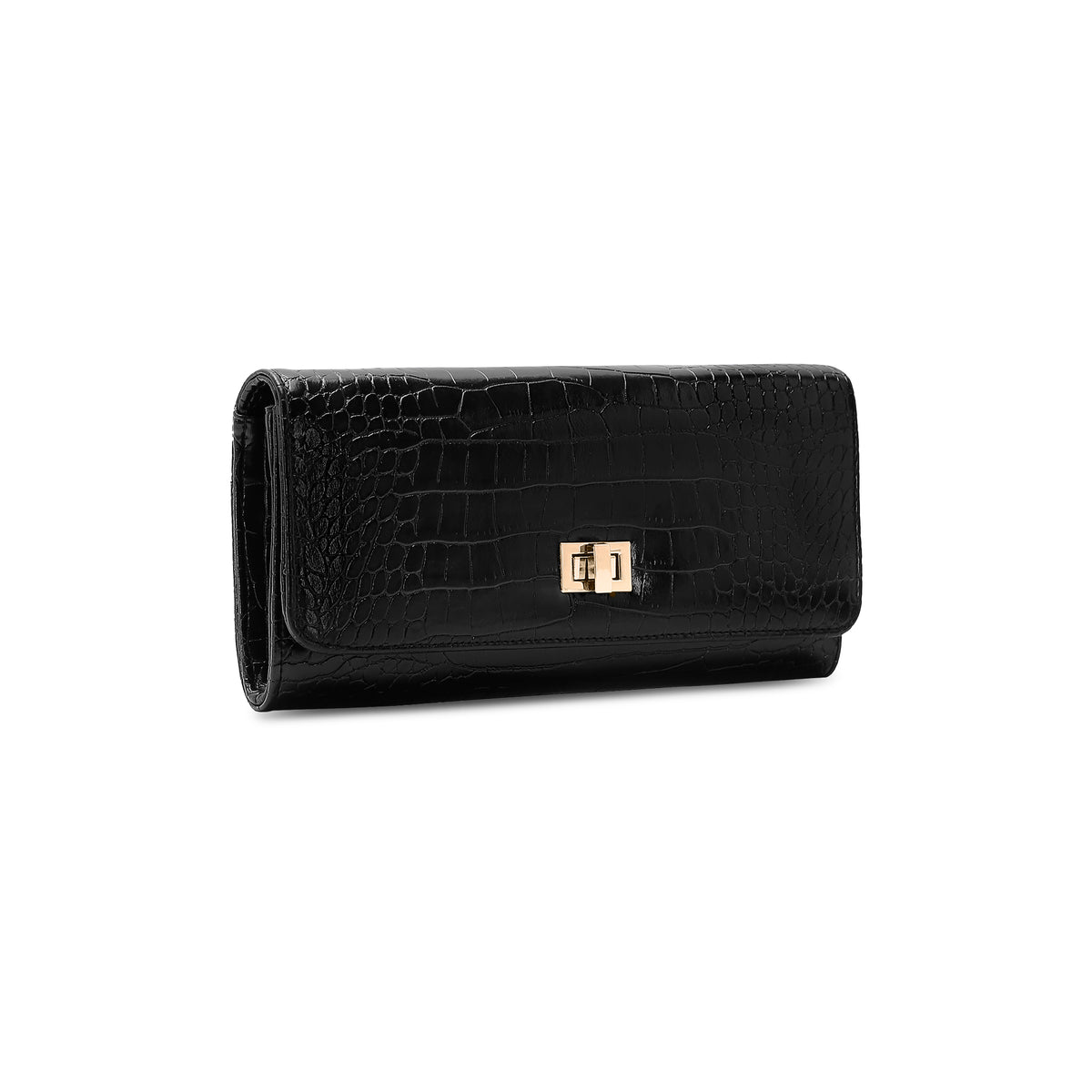 Lavie Luxe Glossy Dino Women's Envelope Clutch Purse Large Black