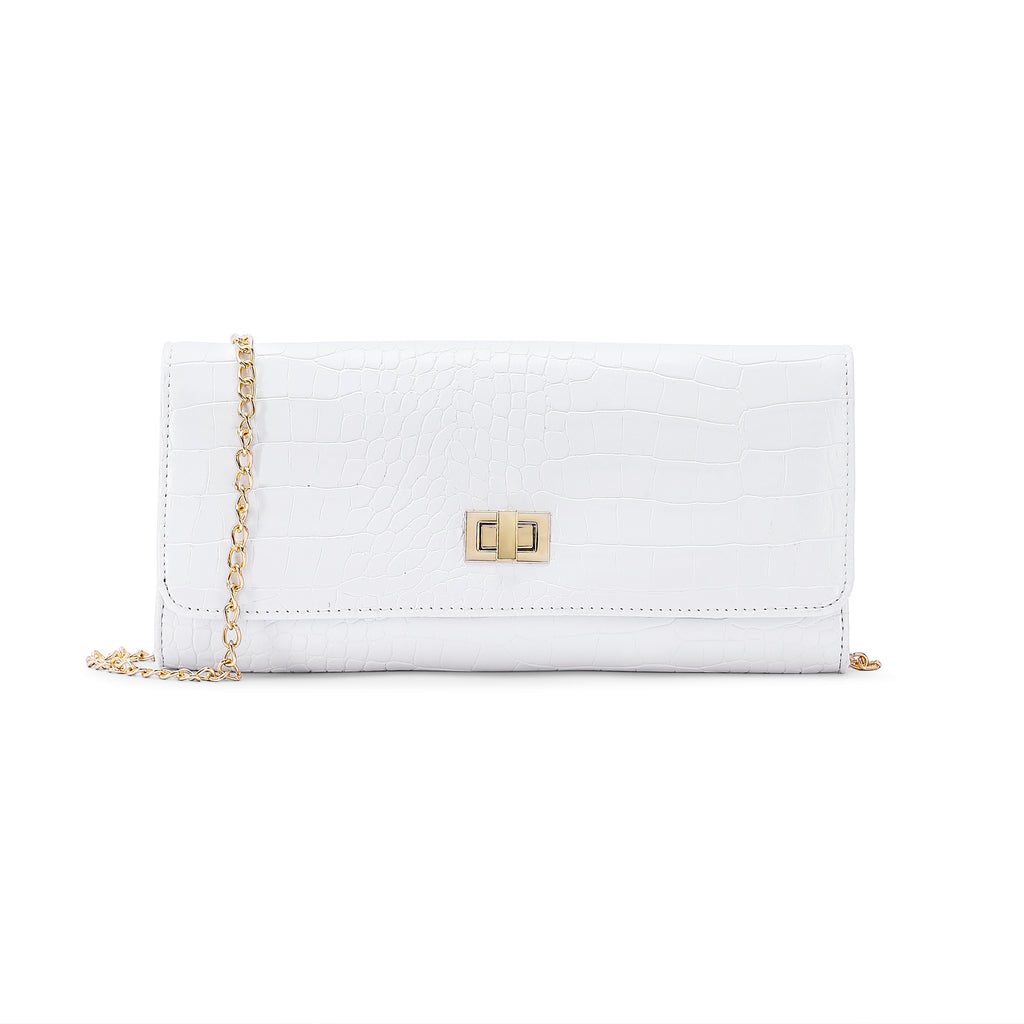 Lavie Luxe Glossy Dino Women's Envelope Clutch Purse Large White