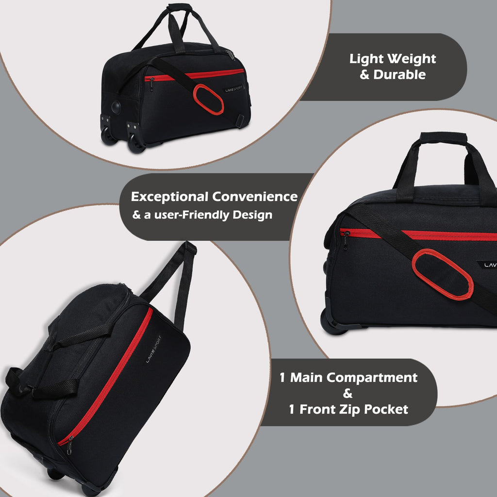 Lavie Sport Lino M Cabin Size 53 Cms Wheel Duffle Bag | 2 Wheel Duffle Bag Black - Lavie World
