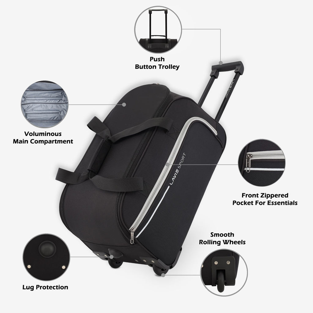 Lavie Sport Small Size 53 Cms Galactic Wheel Duffle Bag | Black - Lavie World