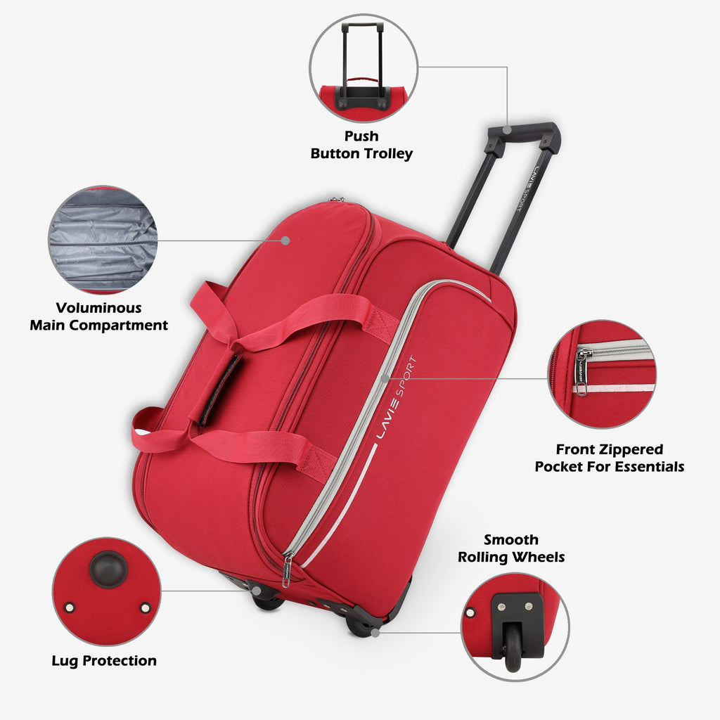 Lavie Sport Small Size 53 Cms Galactic Wheel Duffle Bag | Red - Lavie World