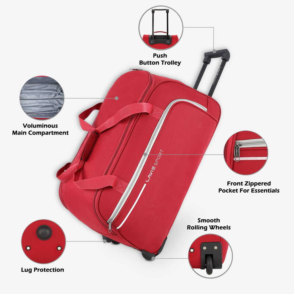 Lavie Sport Large Size 62 Cms Galactic Wheel Duffle Bag | Red - Lavie World