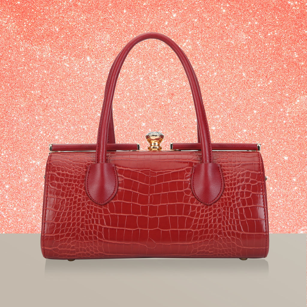 Lavie Luxe Dazzle Women's Frame Satchel Bag Medium Dark Red