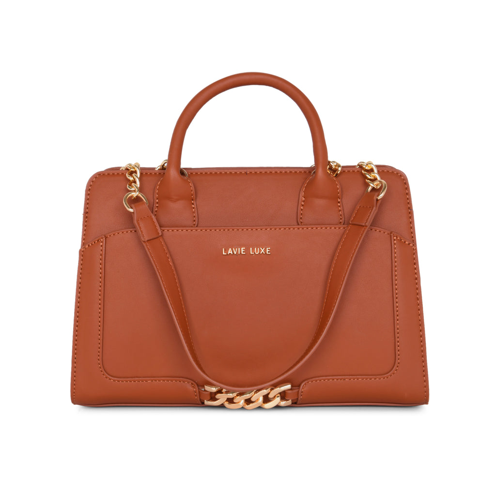 Lavie Luxe Chain Women's Satchel Bag Medium Tan