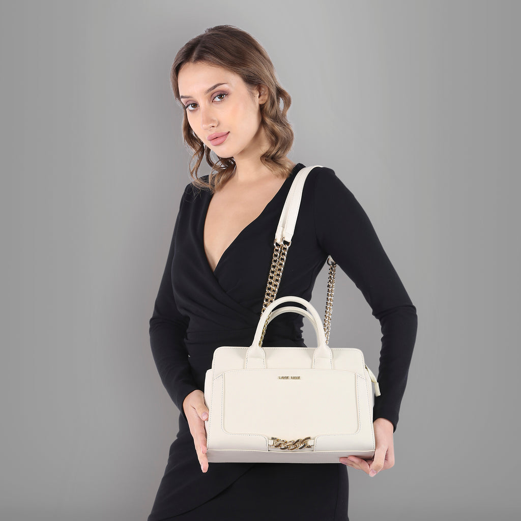 Lavie Luxe Chain Women's Satchel Bag Medium Off White