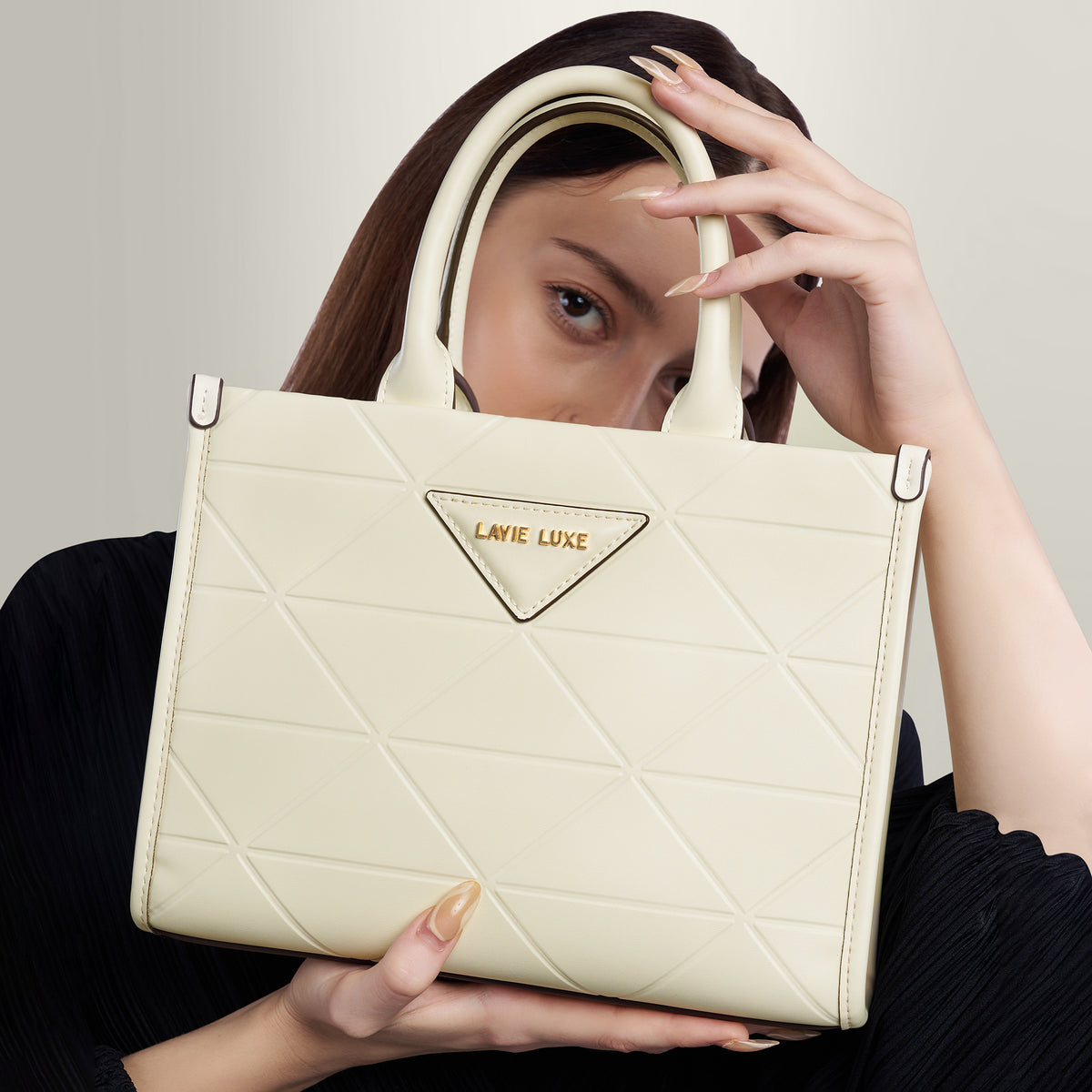 Lavie Luxe Mona Box XL Satchel Bag Extra Large Off White