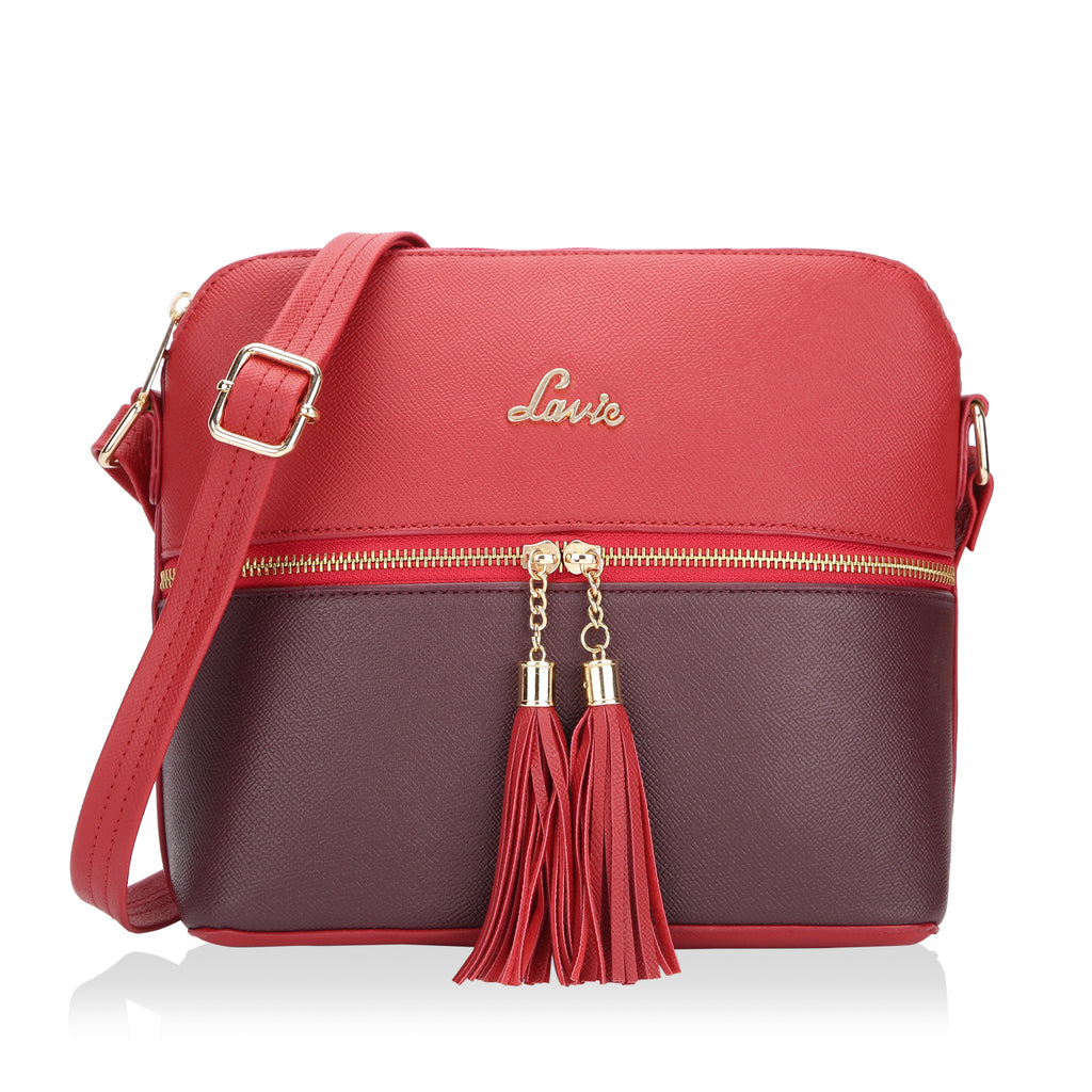 Lavie Tia Women's Tasseled Sling Bag Medium Dark Red