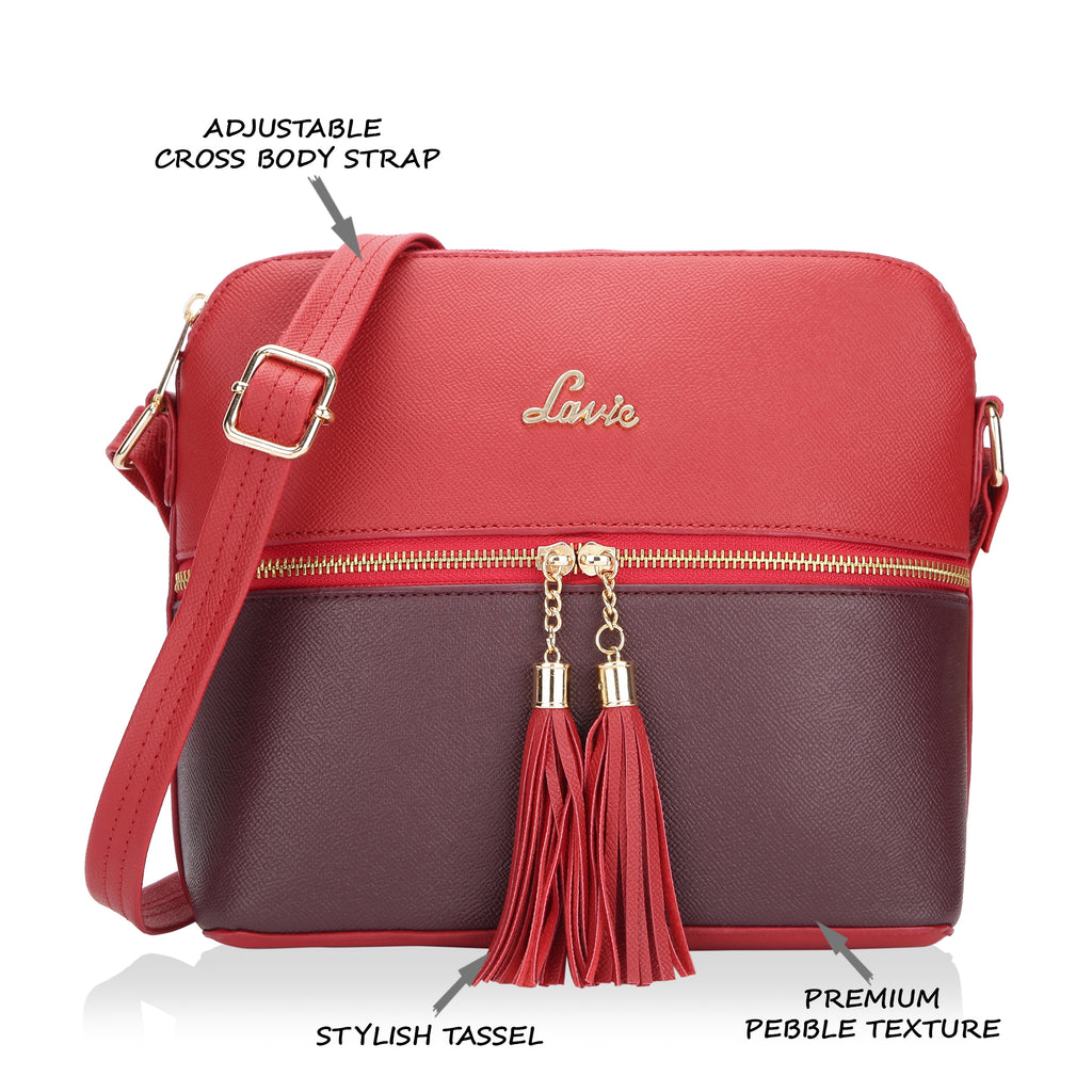 Lavie Tia Women's Tasseled Sling Bag Medium Dark Red