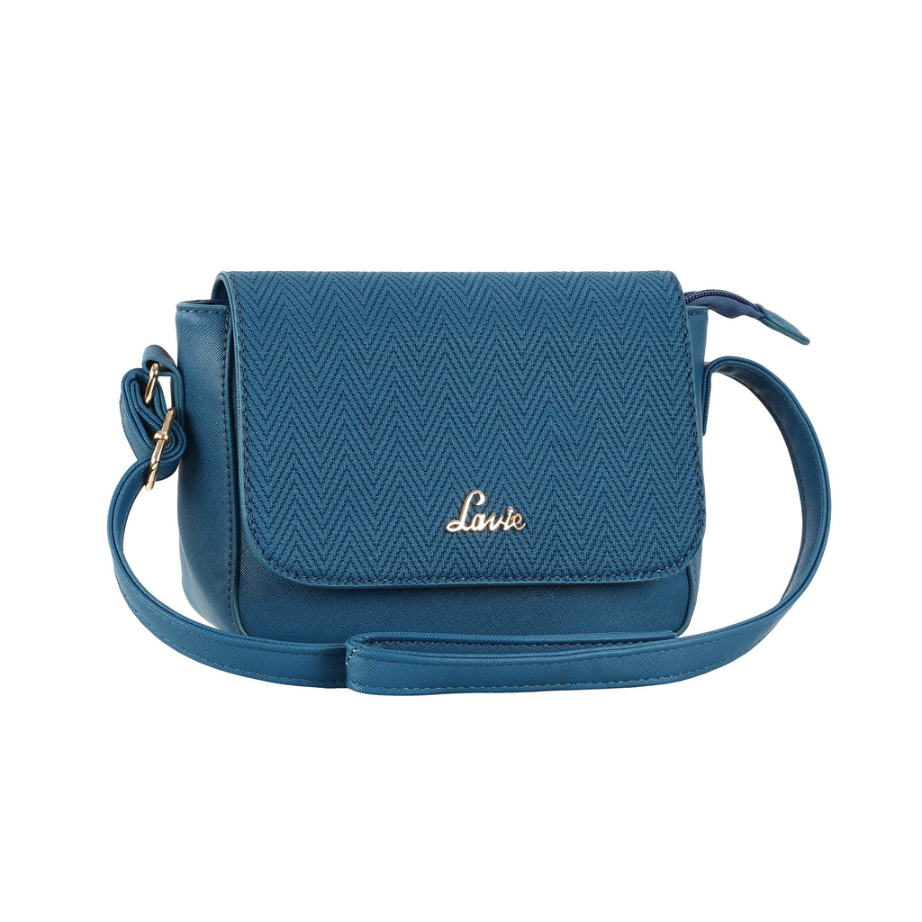 Lavie Women's Emboss Flap Sling (Blue) - Lavie World