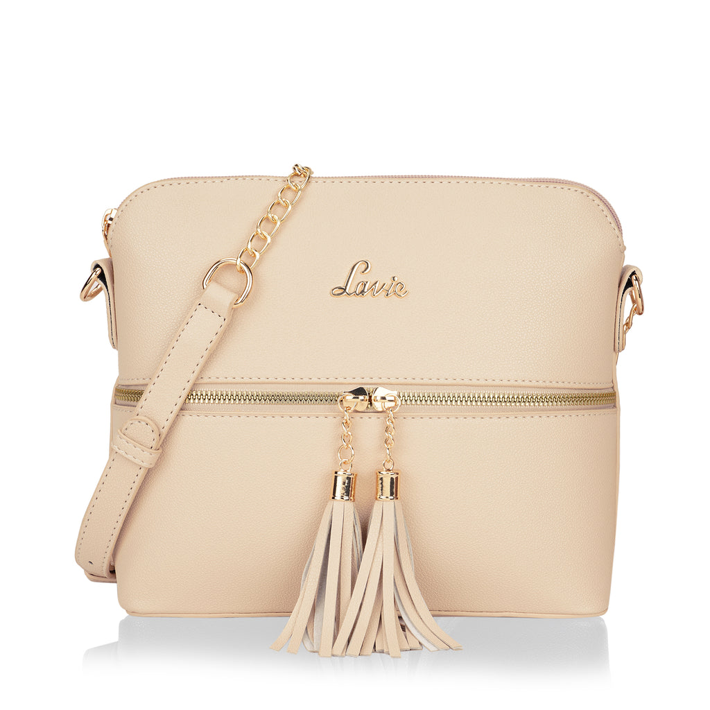 Lavie Tiara Women's Tassel Sling Bag Medium Beige