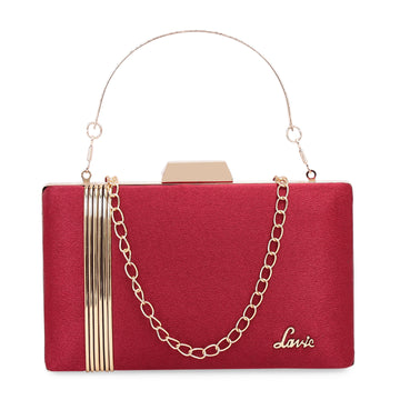 Lavie Gold Strap Women's Handle Frame Clutch Purse Small Maroon