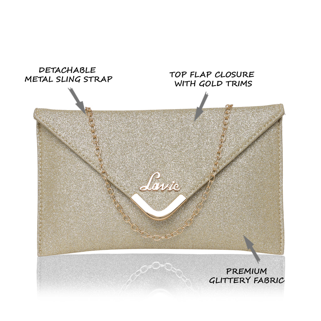 Lavie Flashy Women's Envelope Clutch Purse Large Gold